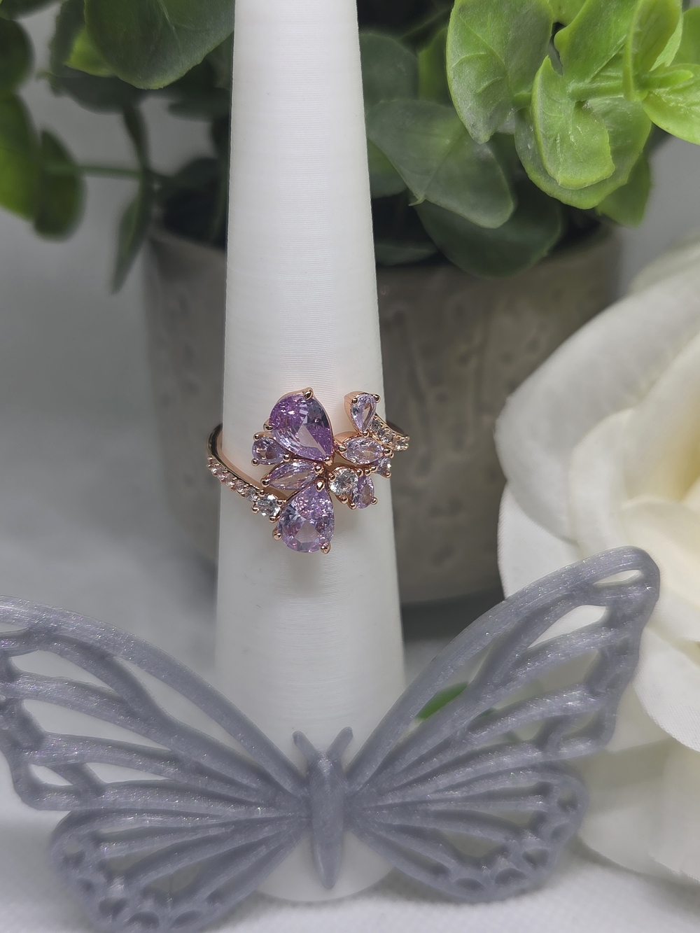 BP Rose Gold Butterfly Cluster Ring with Lavender Gemstones